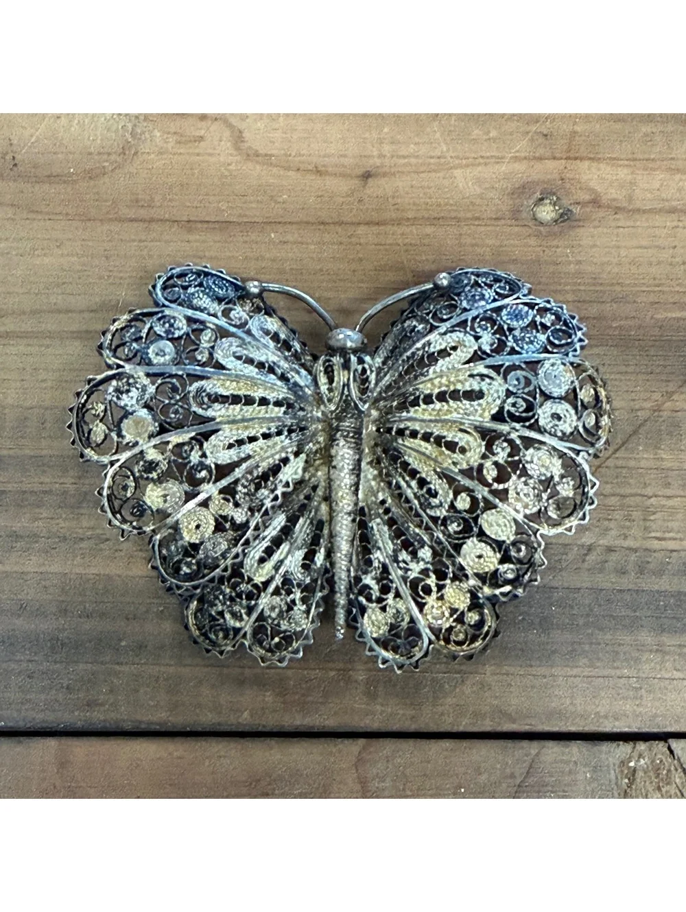 Art Nouveau 800 silver filigree butterfly brooch antique